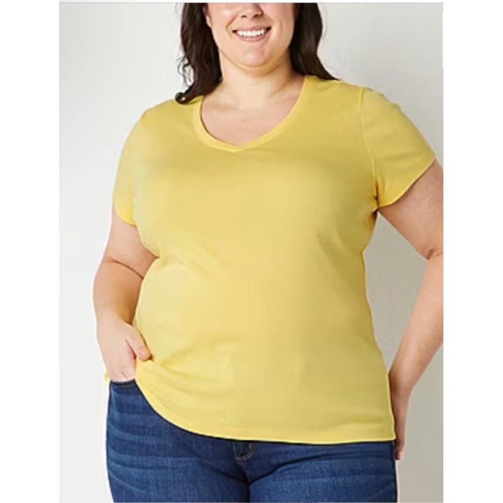 NEW St. John's Essential Tee Size XXL Bay Yellow Stretchy V Neck Top $14